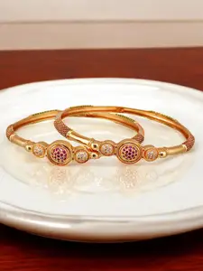 LUCKY JEWELLERY Set Of 2 18K One Gram Gold-Plated Stones-Studded Bangles