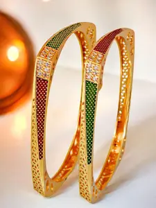 LUCKY JEWELLERY Set Of 2 18K One Gram Gold-Plated Stones-Studded Bangles