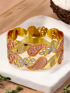 LUCKY JEWELLERY Set Of 2 18K One Gram Gold-Plated Stones-Studded Bangles