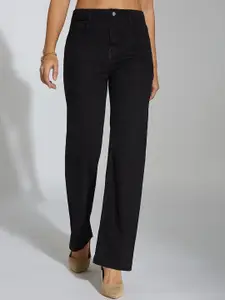 Miss Chase Women Straight Fit High-Rise Mildly Distressed Stretchable Jeans