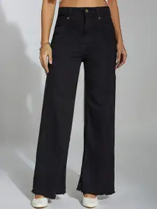 Miss Chase Women Wide Leg High-Rise Low Distress Stretchable Jeans