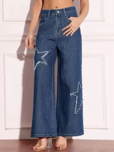 Miss Chase Women Wide Leg High-Rise Highly Distressed Light Fade Stretchable Jeans