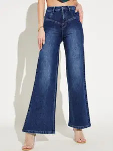 Miss Chase Women Wide Leg High-Rise Light Fade Stretchable Jeans