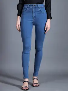 Miss Chase Women Blue Skinny High Rise Distressed Regular Formal Denim Jeans