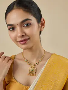 Kushal's Fashion Jewellery Embellished Bridal Gold-Plated Temple Necklace
