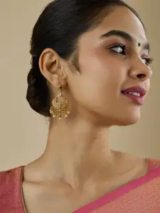 Kushal's Fashion Jewellery Embellished Bridal 92.5 Silver Gold-Plated Stone Drop Earrings