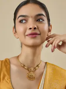Kushal's Fashion Jewellery Embellished Bridal Gold-Plated Temple Necklace