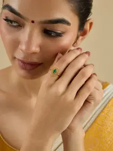 Kushal's Fashion Jewellery Embellished Bridal 92.5 Silver Gold-Plated Zircon- Finger Ring
