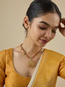 Kushal's Fashion Jewellery Embellished Bridal Gold-Plated Temple Necklace