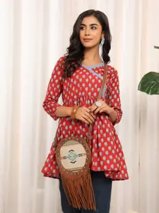 Varanga Women Floral Printed V-Neck Pure Cotton Angrakha Kurti