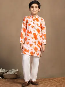 BAESD Boys Abstract Dyed Band Collar Sequinned Straight Kurta With Trouser