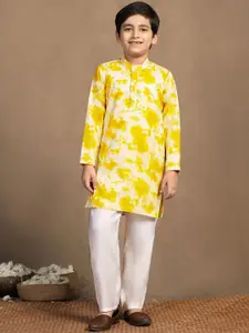 BAESD Boys Abstract Dyed Band Collar Sequinned Straight Holi Kurta With Trouser