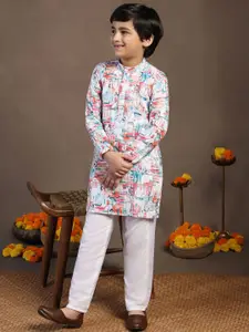 BAESD Boys Geometric Printed Band Collar Straight Kurta With Trouser