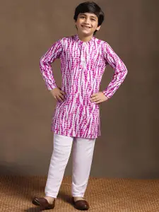 BAESD Boys Abstract Dyed Band Collar Sequinned Holi Kurta With Trouser