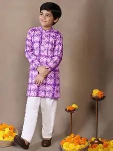 BAESD Boys Geometric Printed Band Collar Straight Kurta With Pyjama