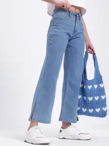 glitchez Women Slit Hem Straight Fit Cropped Jeans