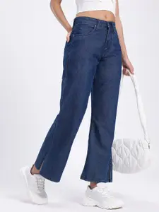 glitchez Women Slit Hem Straight Fit Cropped Jeans