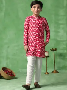 BAESD Boys Abstract Printed Band Collar Straight Kurta With Trouser