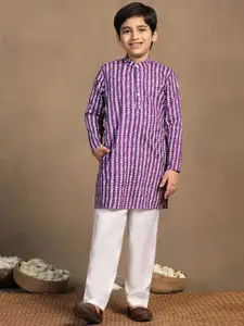 BAESD Boys Geometric Printed Band Collar Straight Kurta With Pyjama