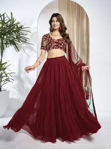 Inddus Embroidered Sequinned Semi-Stitched Lehenga & Unstitched Blouse With Dupatta