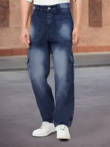 Urbano Fashion Men Navy Loose Fit Cargo Jeans With 6 Pockets Non-Stretchable