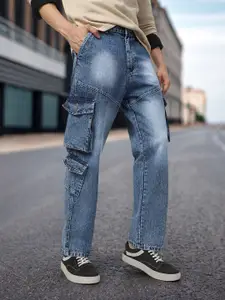 Urbano Fashion Men Loose Heavy Fade Loose Fit Cargo Jeans With 7 Pockets Non-Stretchable