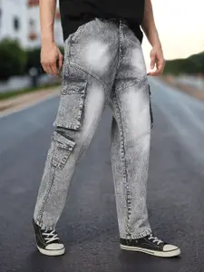 Urbano Fashion Men Ice Grey Loose Fit Cargo Jeans With 7 Pockets Non-Stretchable