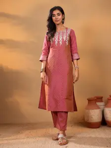 Varanga Floral Embroidered Round Neck Gotta Patti Straight Kurta
