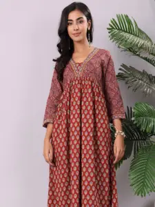 Varanga Ethnic Motifs Printed V-Neck Empire A-Line Kurta