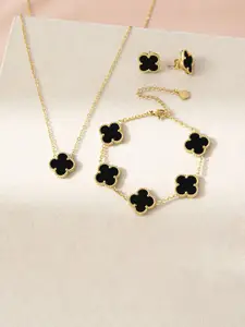 MEENAZ Gold Plated Stone Studded Anti Tarnish Stainless Steel Necklace Earrings Bracelet