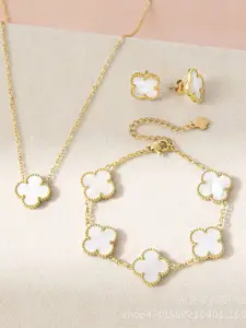 MEENAZ Gold Plated Stone Studded Anti Tarnish Stainless Steel Necklace Earrings Bracelet