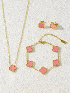 MEENAZ Gold Plated Stone Studded Anti Tarnish Stainless Steel Necklace Earrings Bracelet