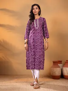 Varanga Bandhani Printed Round Neck Gotta Patti Straight Kurta