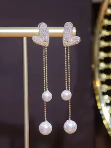 SUBHAGALANKAR Heart Shaped Pearls Beadded Drop Earrings
