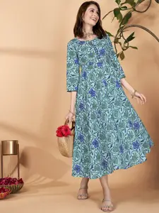 all about you Floral Printed Round Neck Pure Cotton Midi A-line Kurta