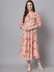 all about you Floral Printed Round Neck Pure Cotton Midi A-line Kurta