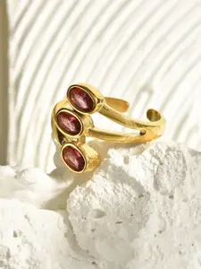 AQUASTREET 18K Gold Plated Stone Studded Waterproof Antitarnish Titanium Steel Finger Ring