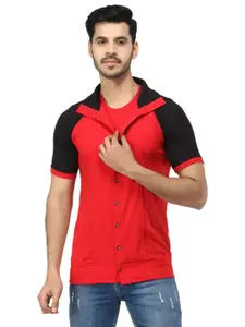 Black Collection Men Colourblocked Shirt Collar Cotton Casual Sweatshirt