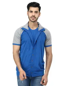 Black Collection Men Colourblocked Shirt Collar Sweatshirt