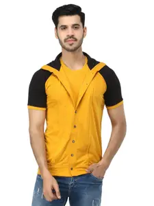 Black Collection Men Colourblocked Shirt Collar Cotton Casual Sweatshirt