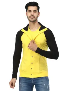 Black Collection Men Colourblocked Shirt Collar Cotton Casual Sweatshirt