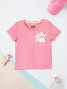 max Girls Floral Printed Round Neck Cotton T-shirt
