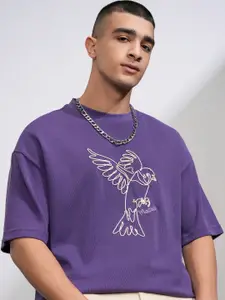 HIGHLANDER Men Self Design Round Neck Drop Shoulder Oversized T-shirt