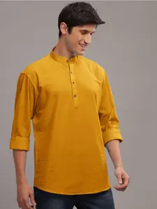 Anouk Yellow Band Collar Pure Cotton Short Kurta