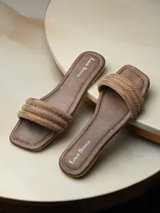 LOUIS STITCH Women's Shiny Strap Flat Heel Lightweight Sandals