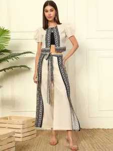 DEEBACO Round Neck Crop Shrug With Palazzo