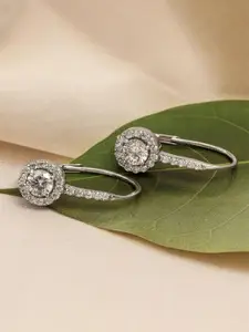 LeCalla 925 Sterling Silver Rhodium-Plated Cubic Zirconia Studded Contemporary Hoops