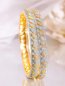 Rubans Set of 2 Rhodium & 18K Gold-Plated Cubic Zirconia Studded Bangles