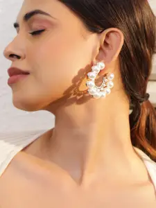 Rubans Silver-Plated Pearls Beaded Circular Hoop Earrings