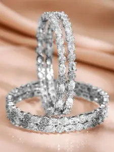 Rubans Set of 4 Rhodium-Plated Silver-Tone Cubic Zirconia Studded Premium Bangles